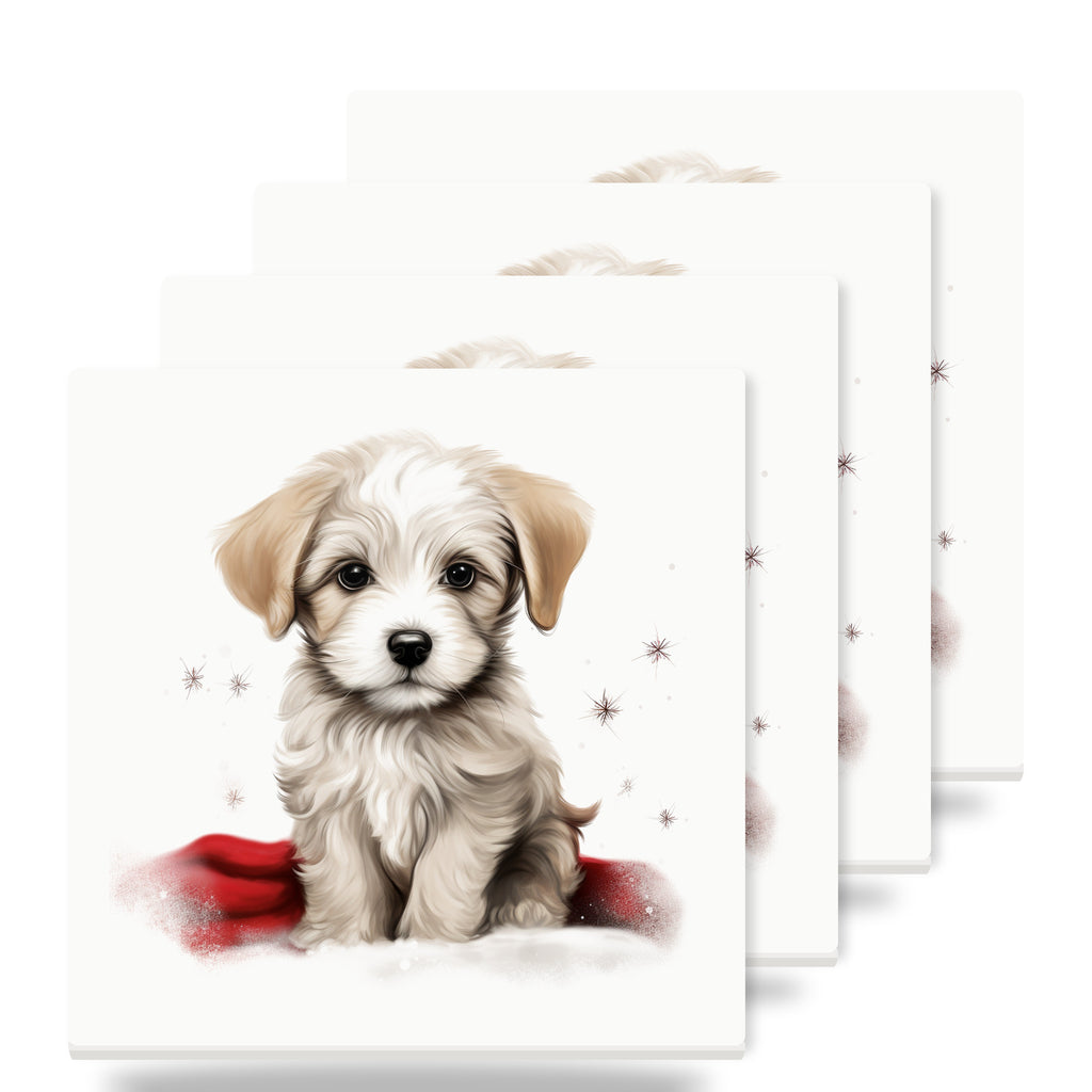 Dandie Dinmont Terrier Puppy Drawing ceramic coasters set of 4