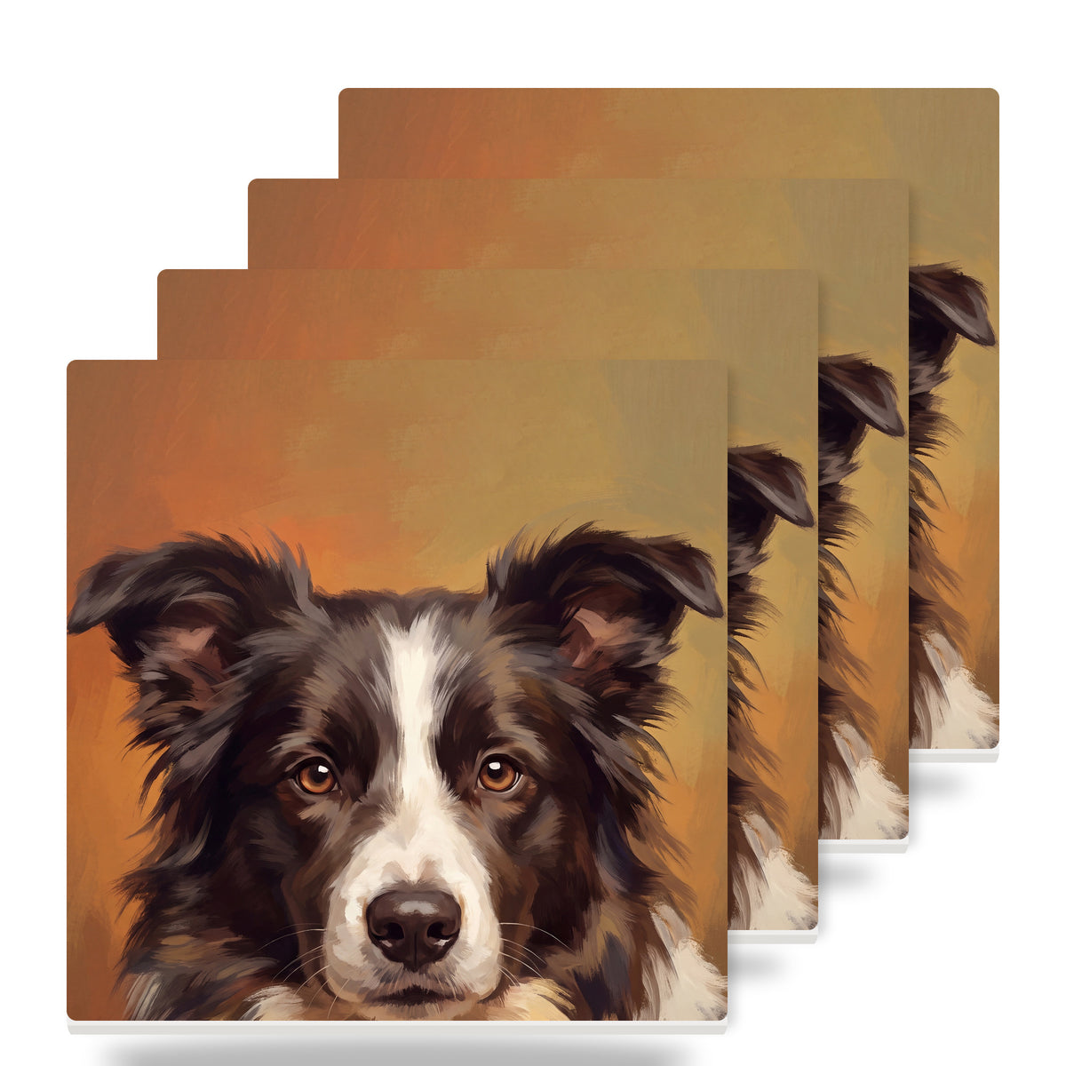 Border Collie Portrait ceramic coasters set of 4