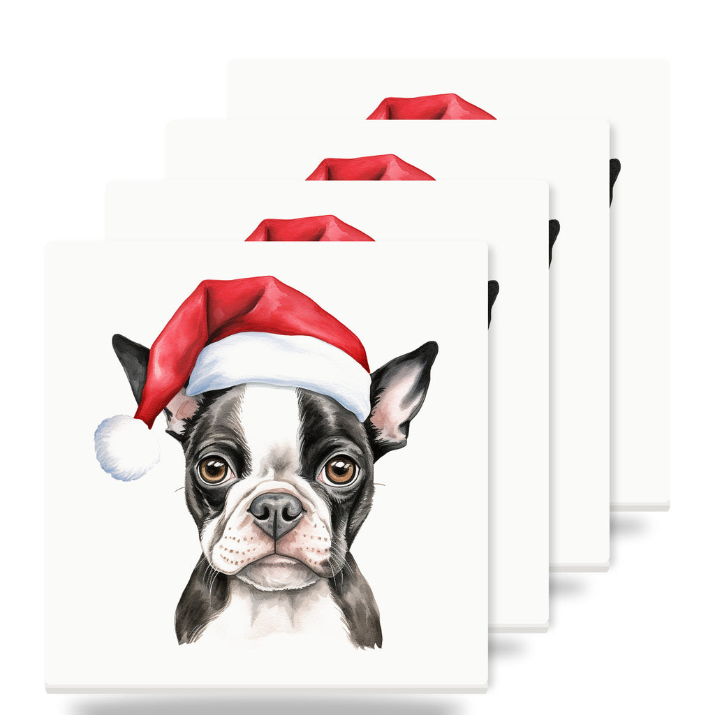 Boston Terrier Puppy Drawing ceramic coasters set of 4