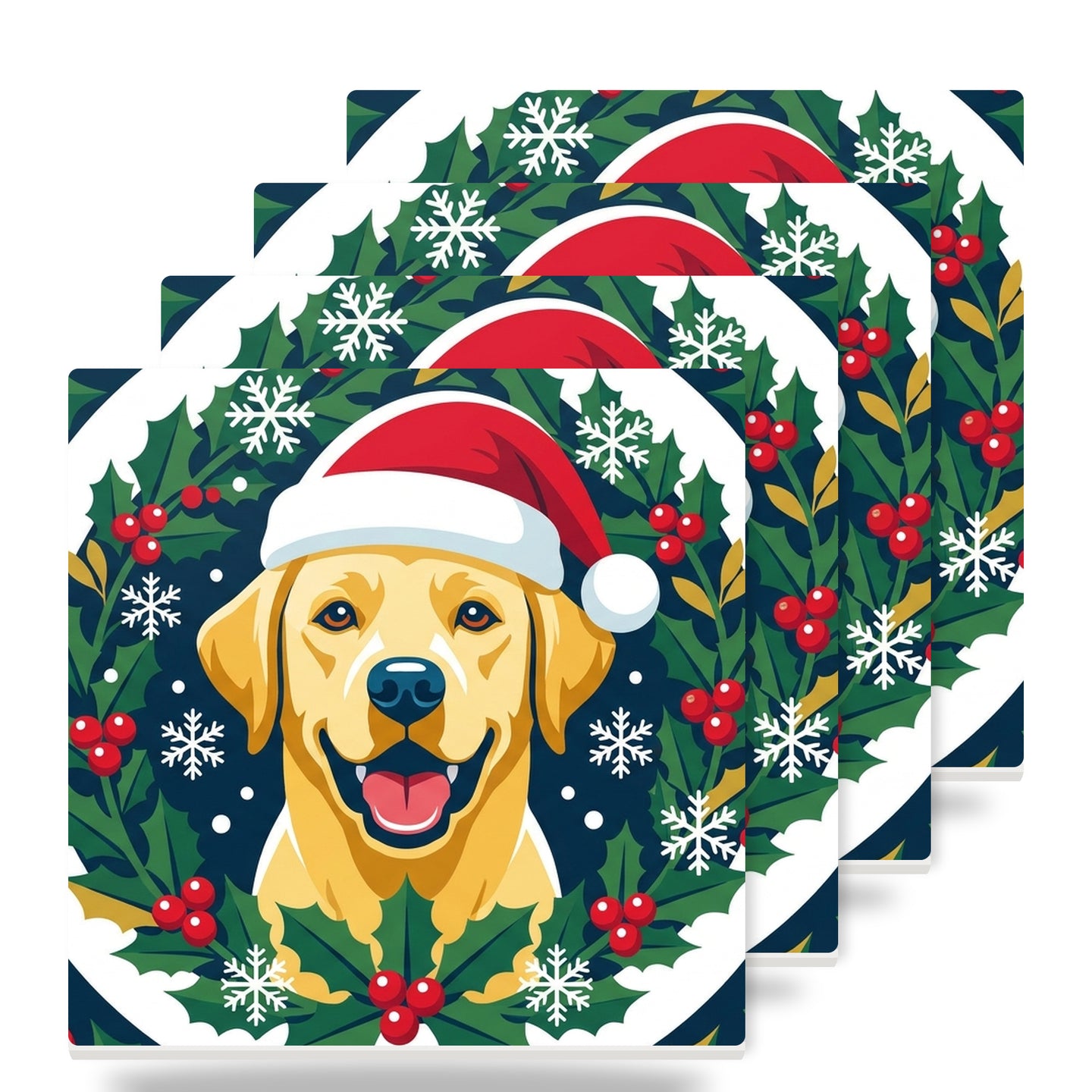 Labrador Retriever Christmas Ornament Art ceramic coasters set of 4