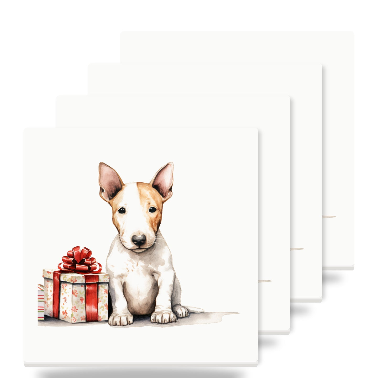 Miniature Bull Terrier Puppy Drawing ceramic coasters set of 4
