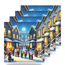 Snowy Hanukkah Village ceramic coasters set of 4