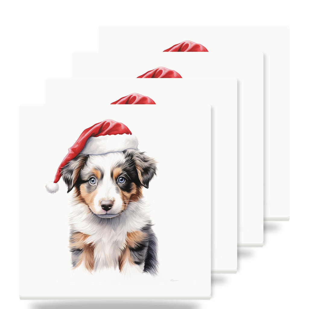 Australian Shepherd Puppy Drawing ceramic coasters set of 4