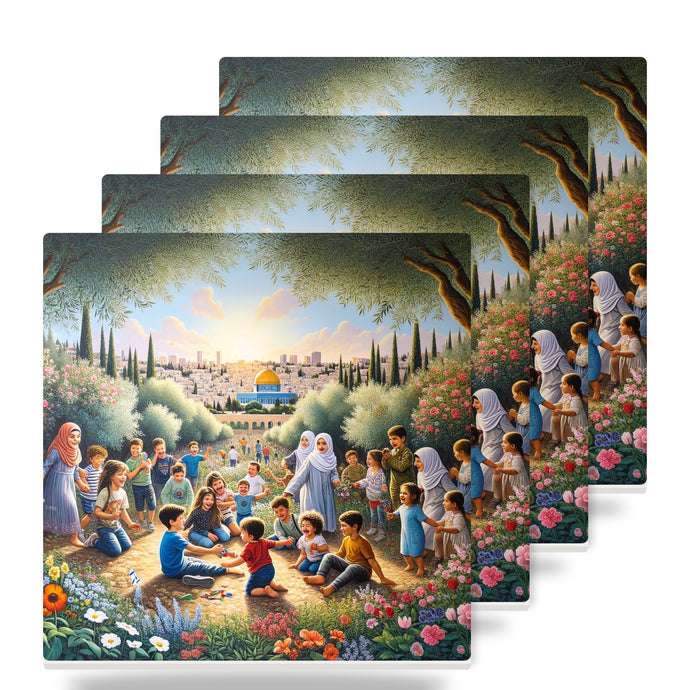 Jerusalem Peace Garden ceramic coasters set of 4