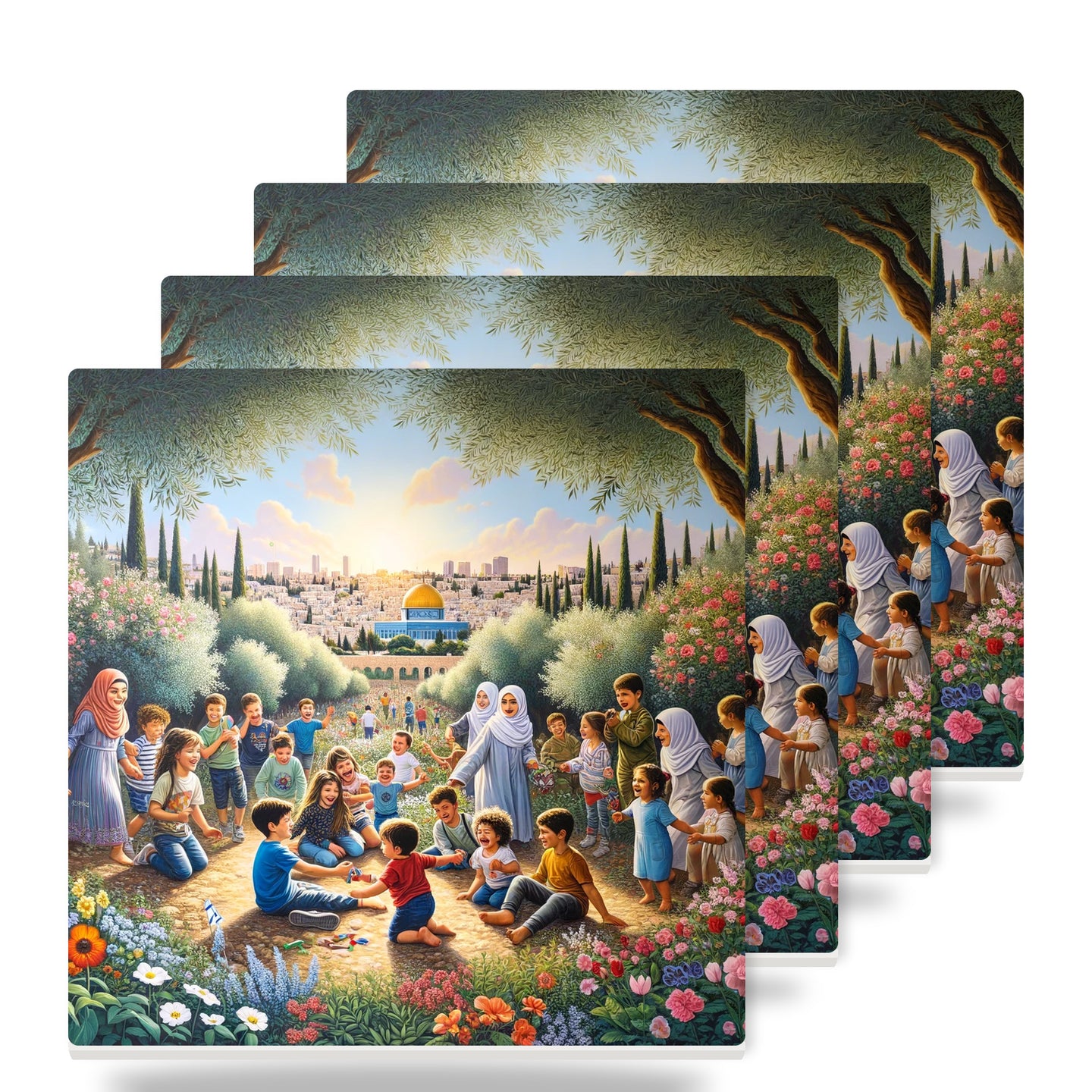 Jerusalem Peace Garden ceramic coasters set of 4