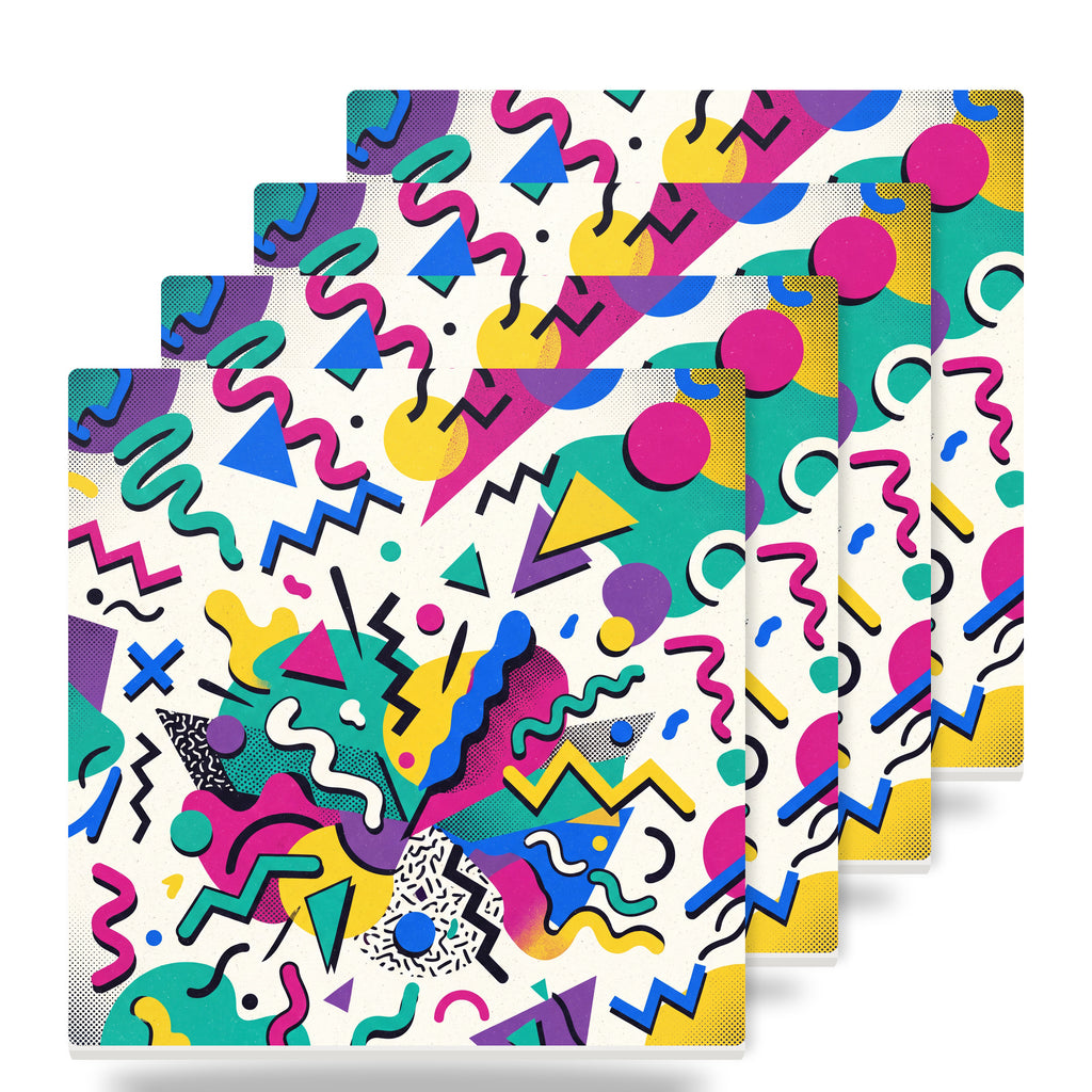 90s Memphis Shapes ceramic coasters set of 4