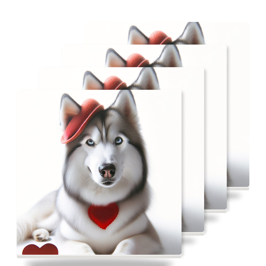Siberian Husky ceramic coasters set of 4
