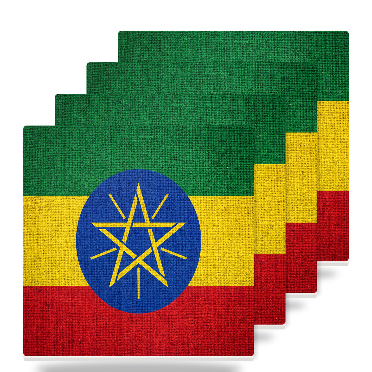 Ethiopia Flag Pride ceramic coasters set of 4