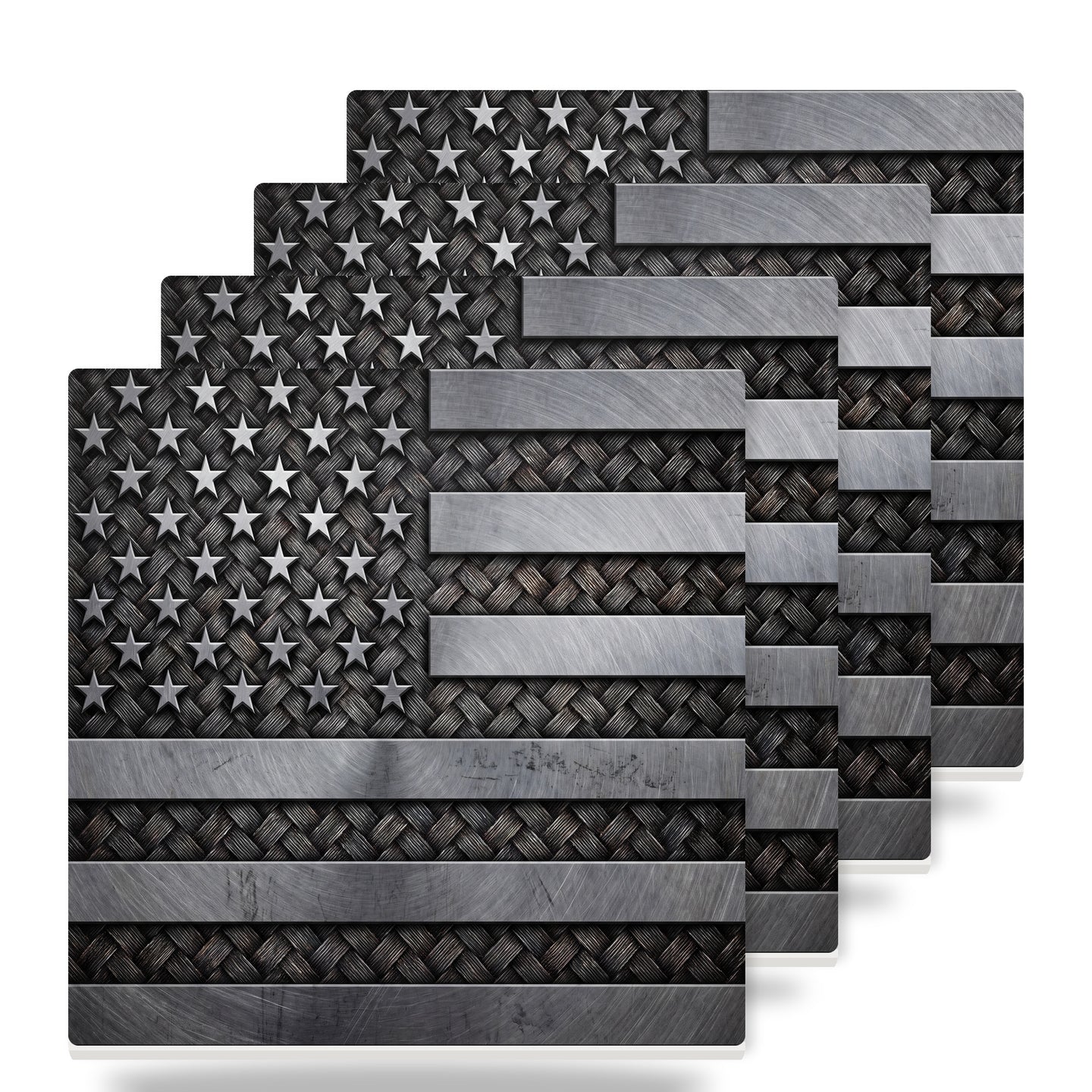 Rustic Steel American Flag ceramic coasters set of 4