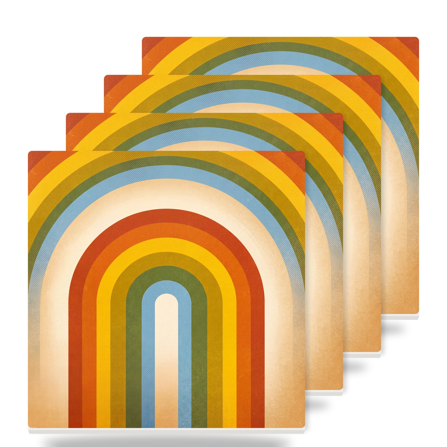Retro Rainbow Stripes ceramic coasters set of 4