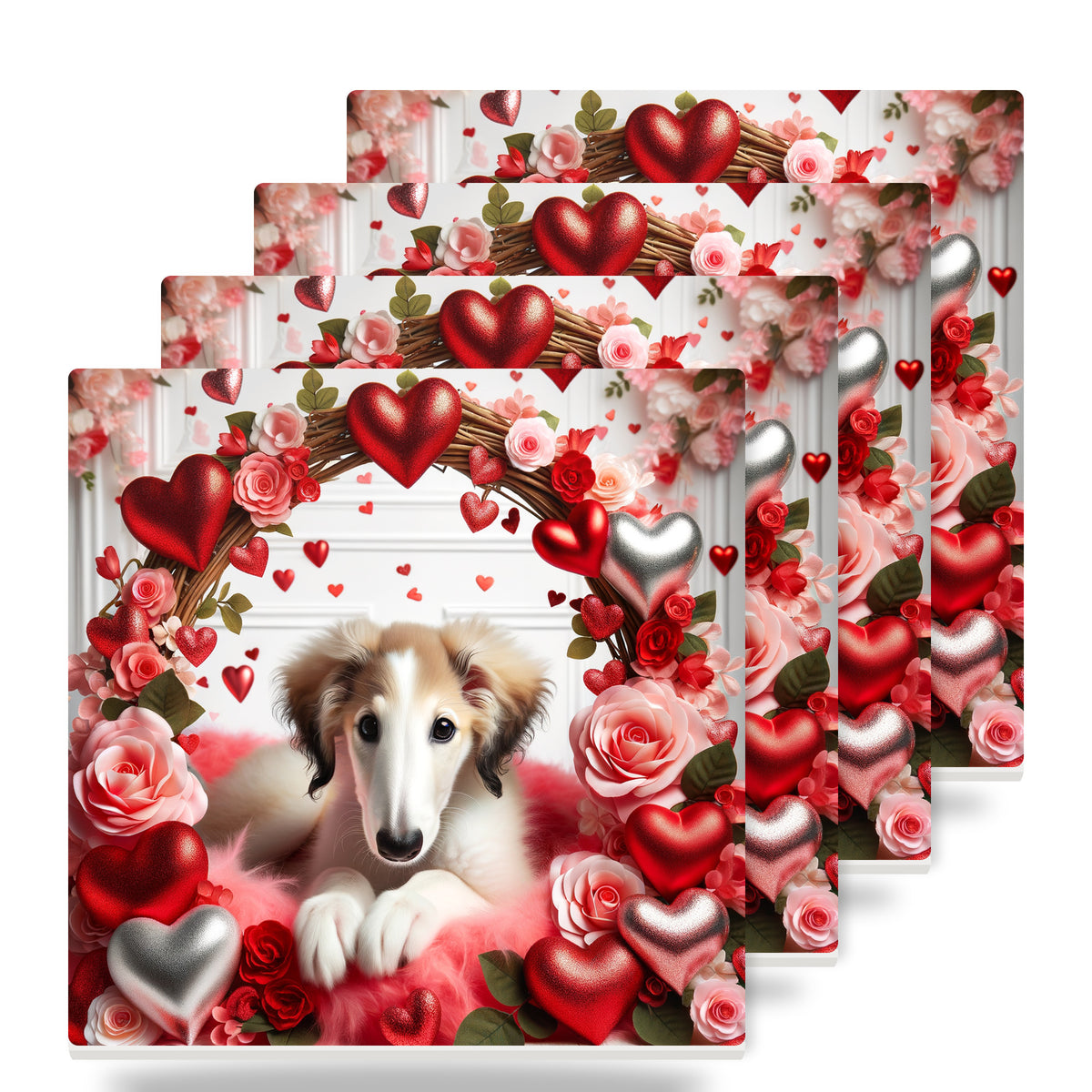 Borzoi ceramic coasters set of 4