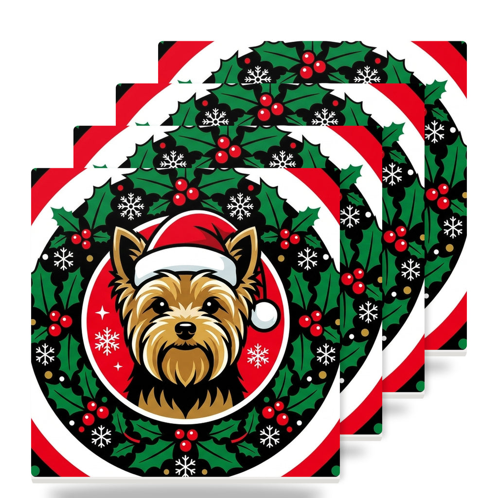 Yorkshire Terrier Christmas Ornament Art ceramic coasters set of 4