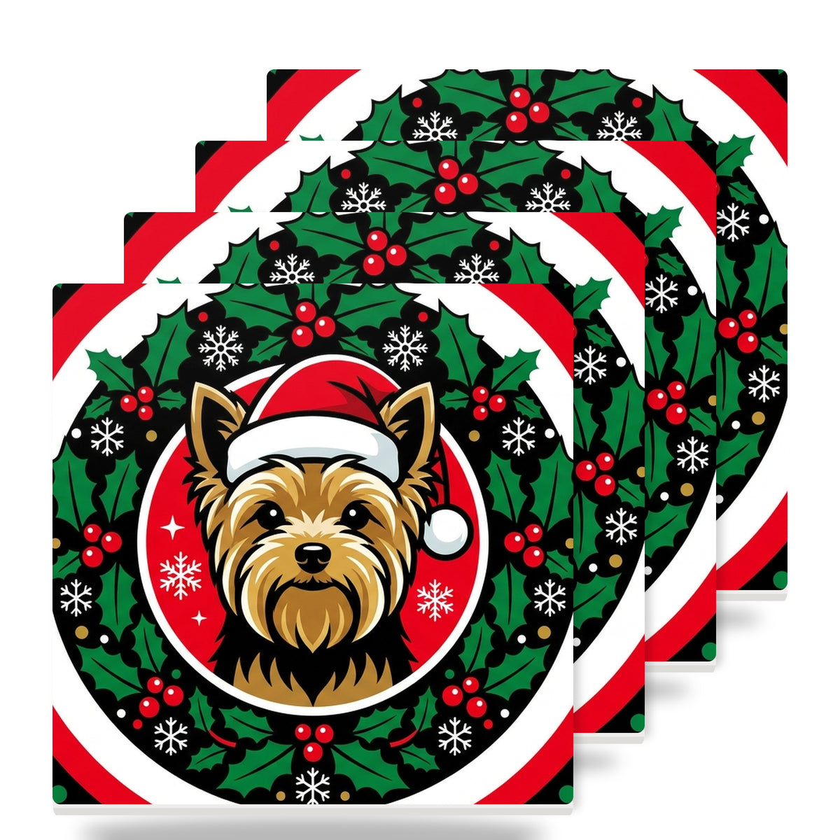 Yorkshire Terrier Christmas Ornament Art ceramic coasters set of 4