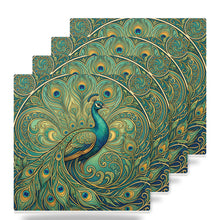 Art Nouveau Peacock ceramic coasters set of 4