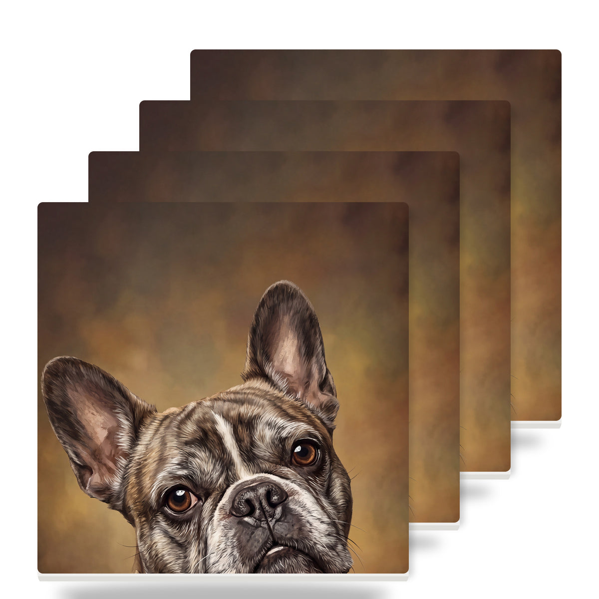 French Bulldog Portrait ceramic coasters set of 4
