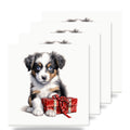 Miniature American Shepherd Puppy Drawing ceramic coasters set of 4