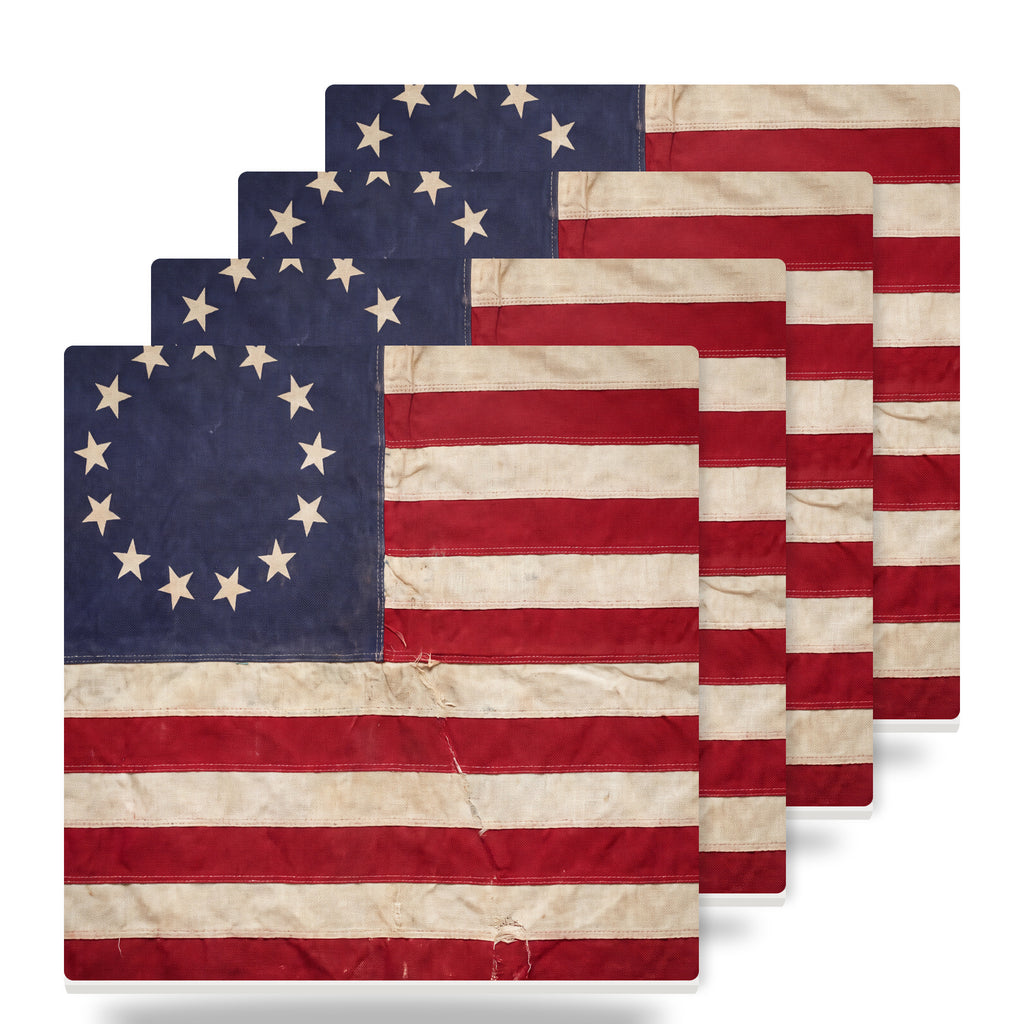 Betsy Ross 13-Star Flag ceramic coasters set of 4