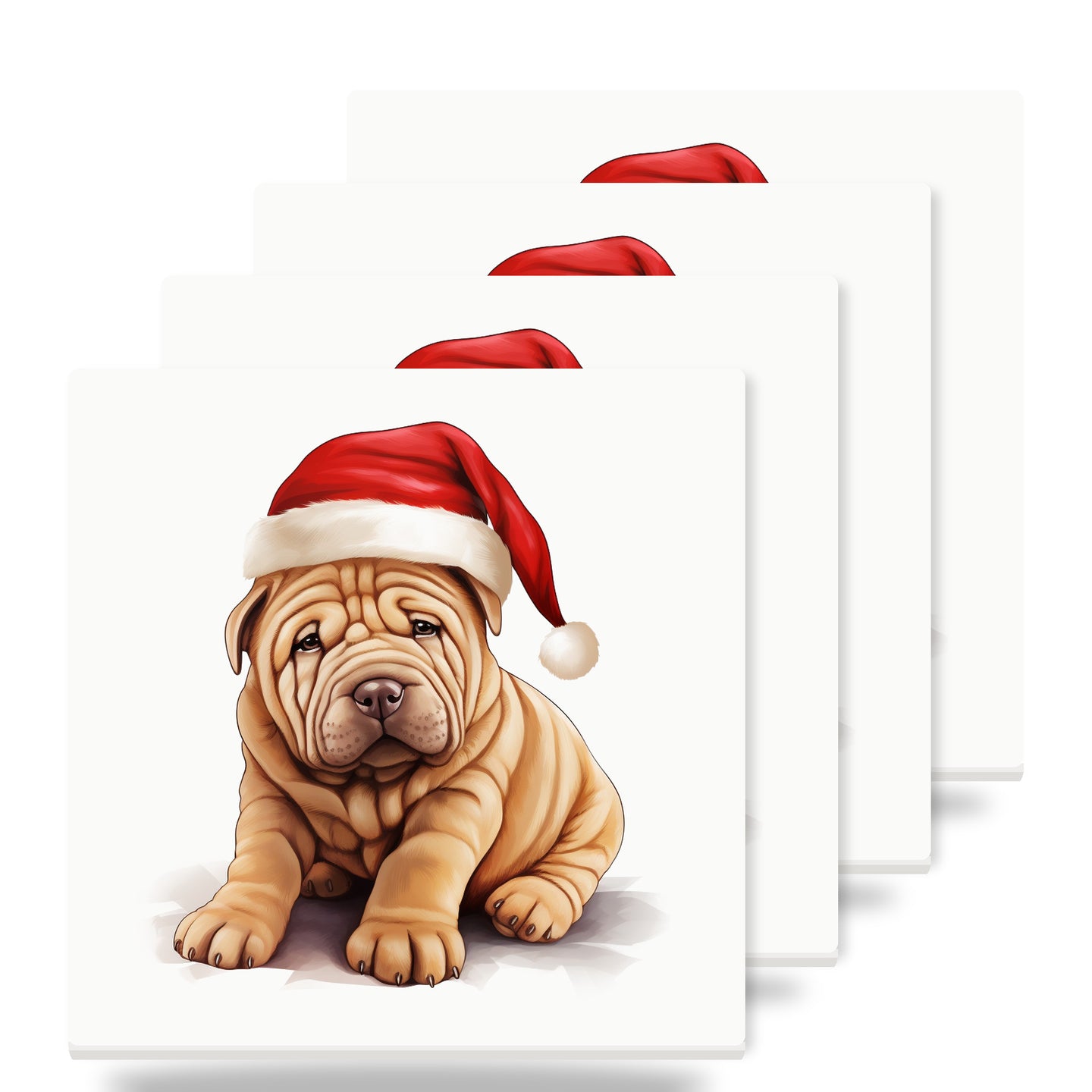Chinese Shar-Pei Puppy Drawing ceramic coasters set of 4