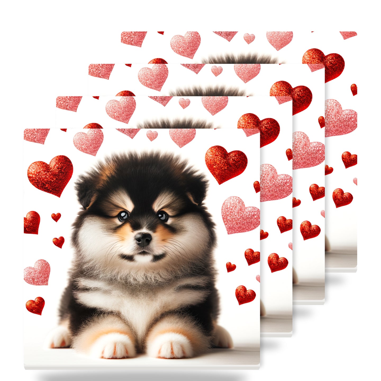 Pomeranian ceramic coasters set of 4