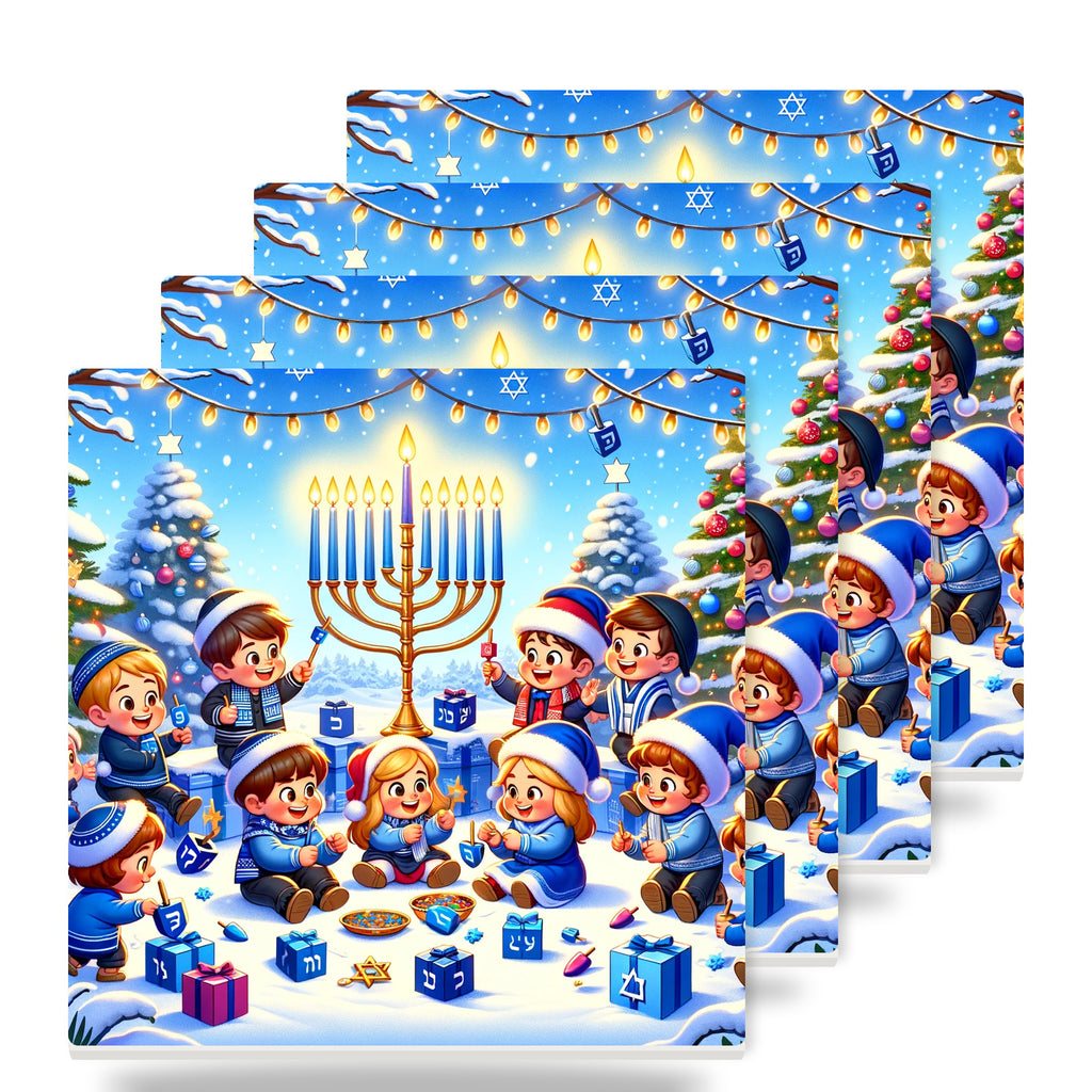 Golden Menorah Celebration ceramic coasters set of 4