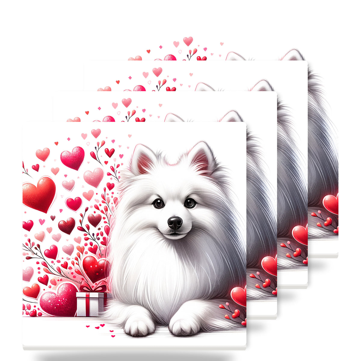 American Eskimo Dog ceramic coasters set of 4