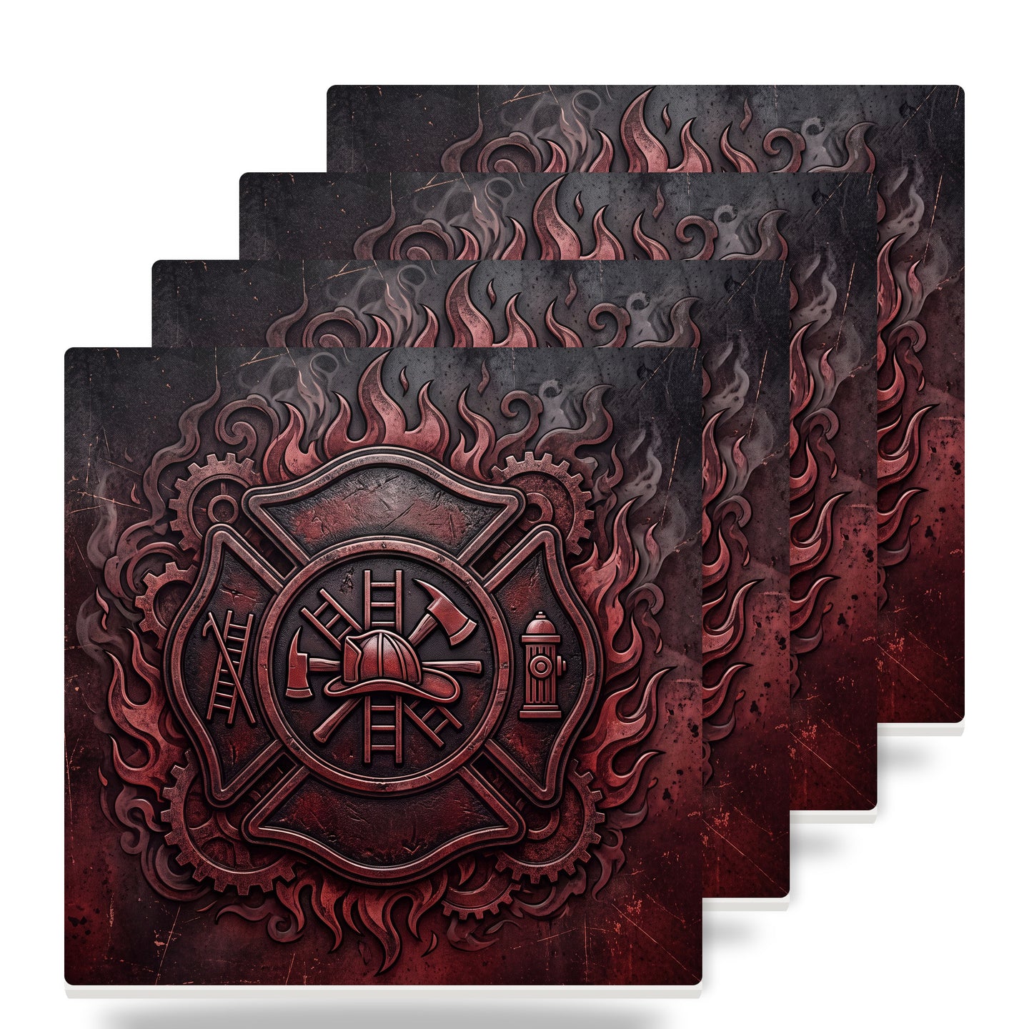 Firefighter Maltese ceramic coasters set of 4