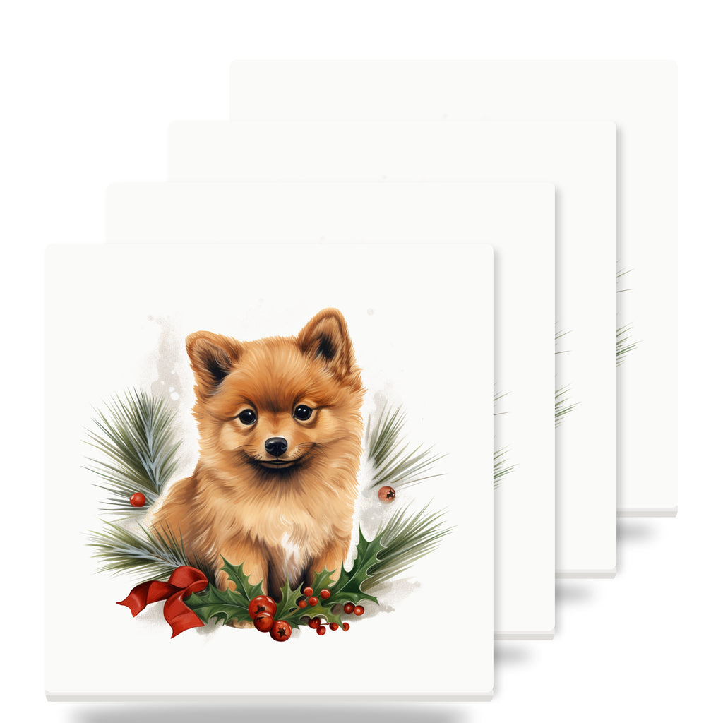 Finnish Spitz Puppy Drawing ceramic coasters set of 4
