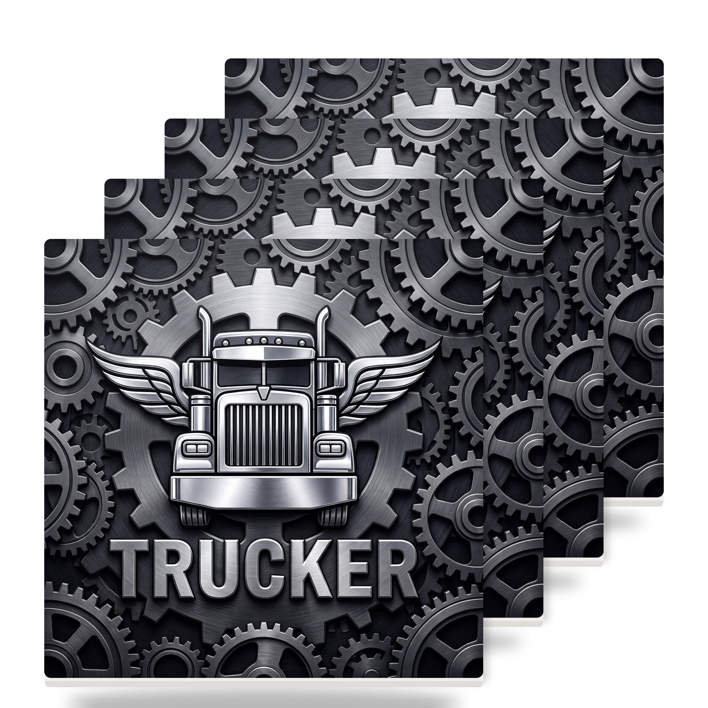 Trucker Rig ceramic coasters set of 4