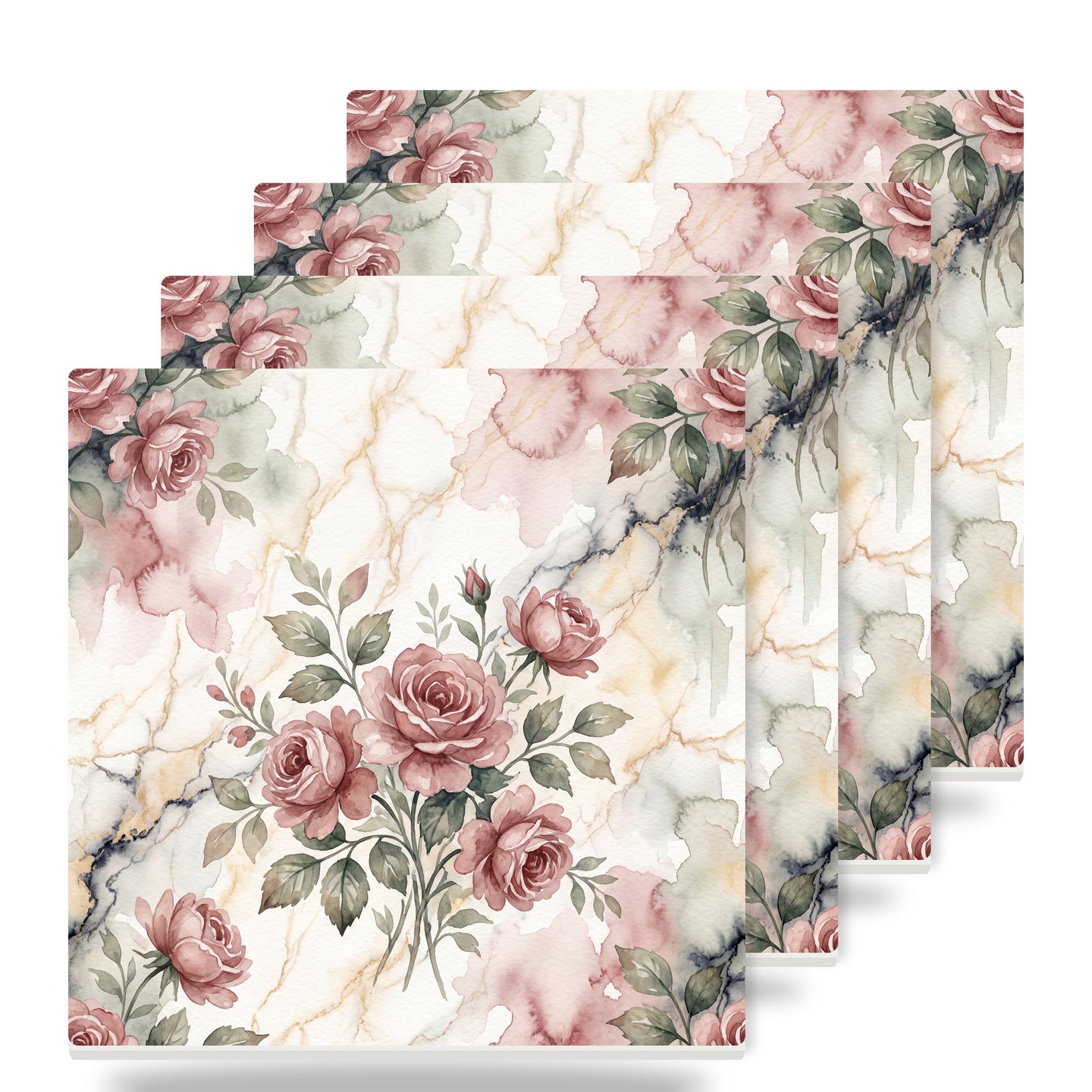 Vintage Rose Bouquet ceramic coasters set of 4