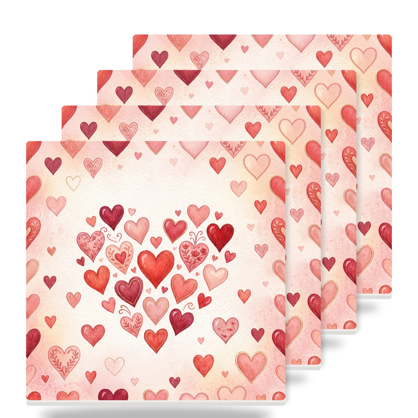 Valentine Hearts ceramic coasters set of 4