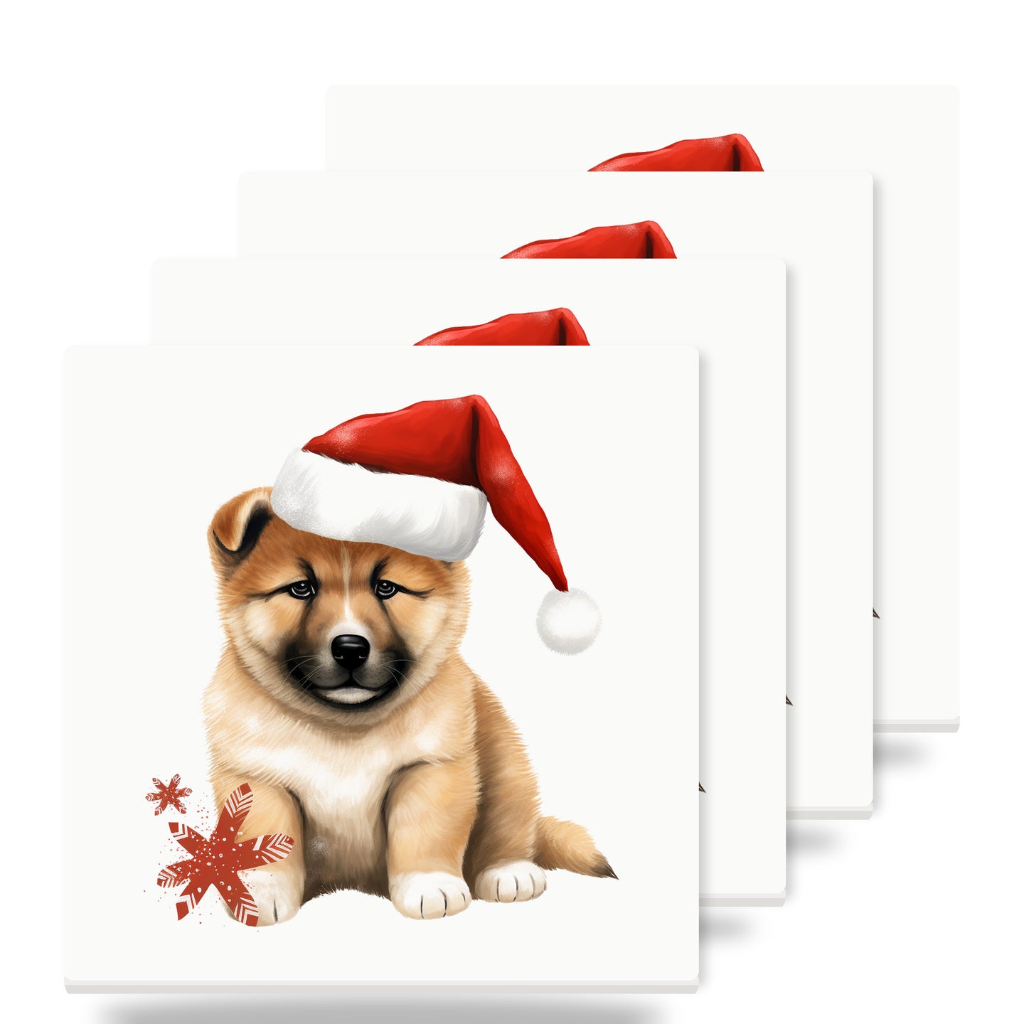 Akita Puppy Drawing ceramic coasters set of 4