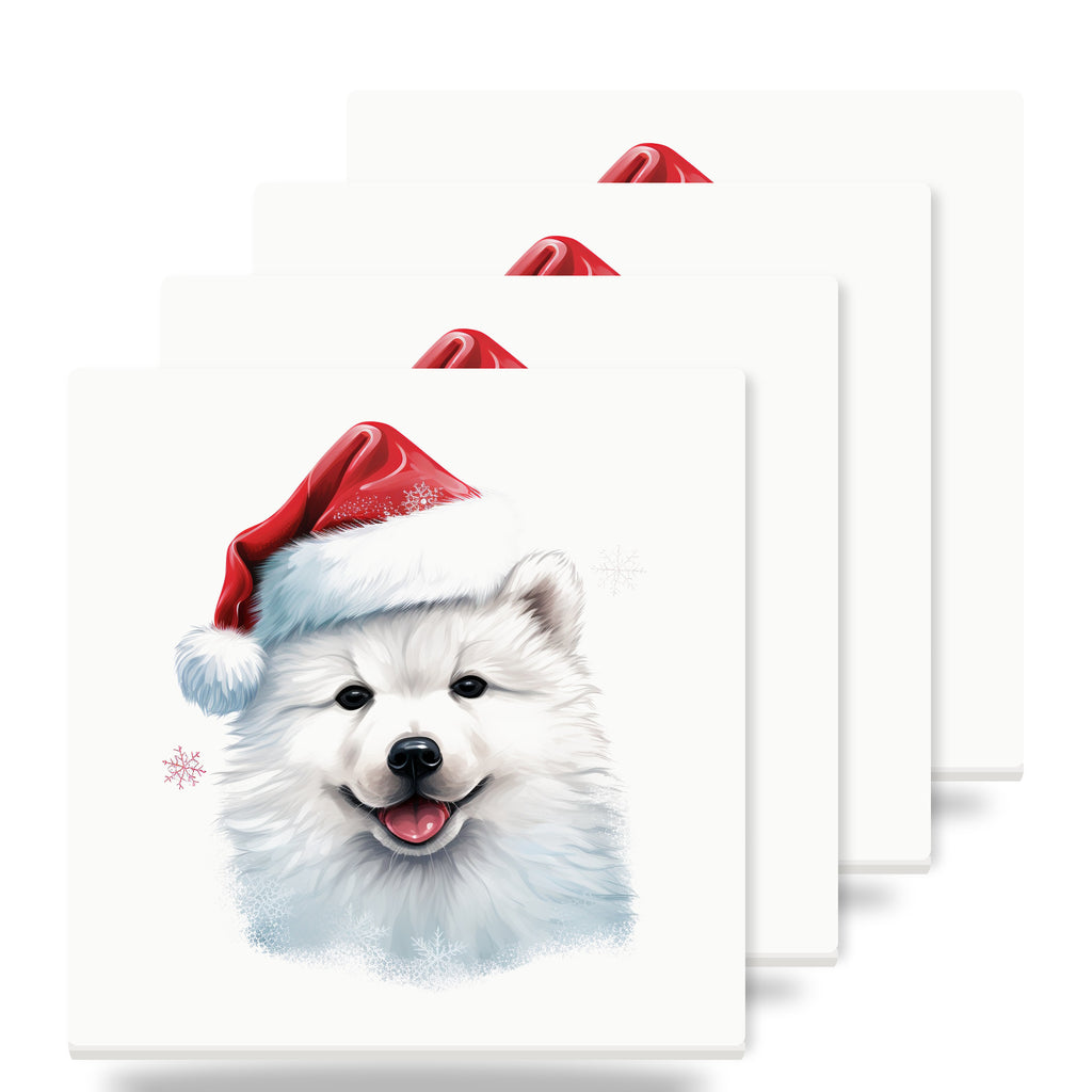 Samoyed Puppy Drawing ceramic coasters set of 4
