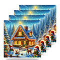 Snowy Christmas Cottage ceramic coasters set of 4