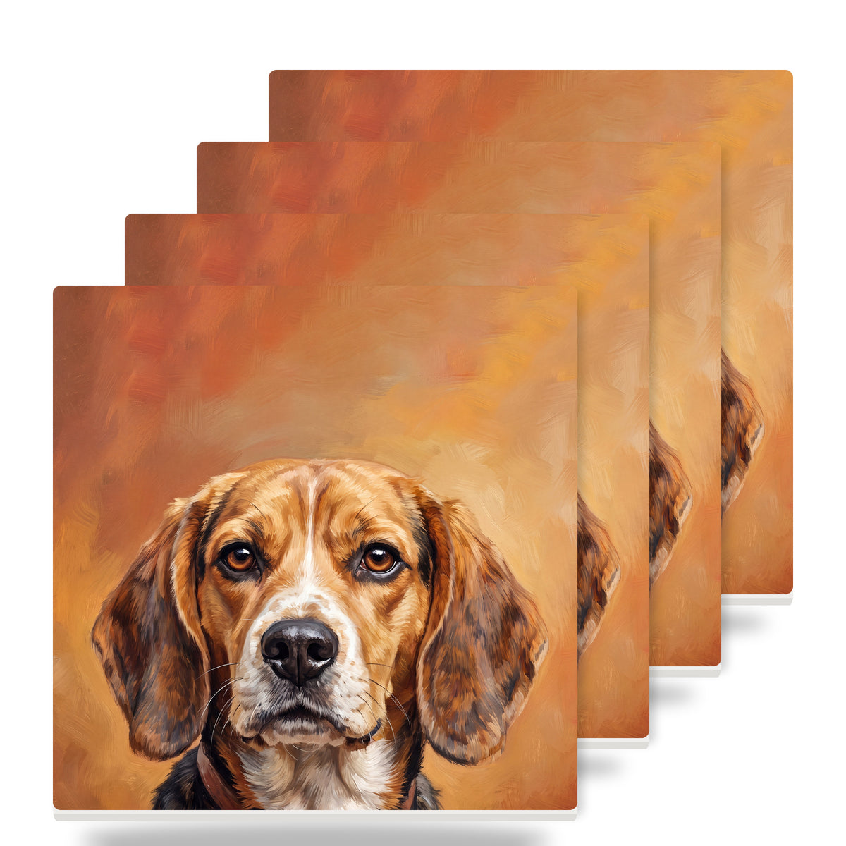 Beagle Portrait ceramic coasters set of 4