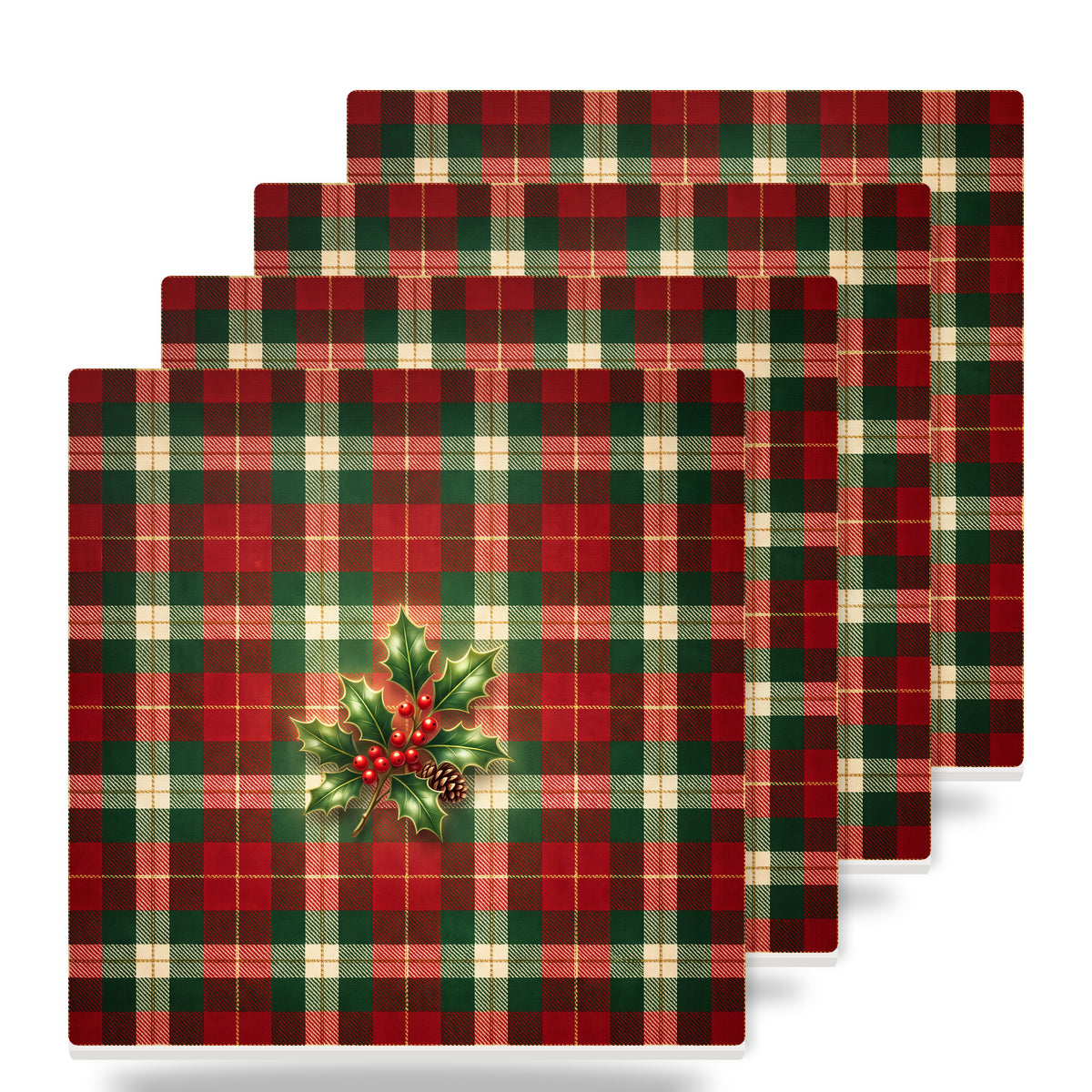 Christmas Plaid ceramic coasters set of 4