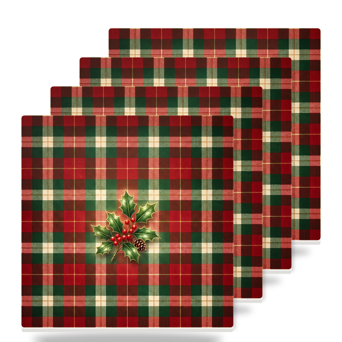 Christmas Plaid ceramic coasters set of 4