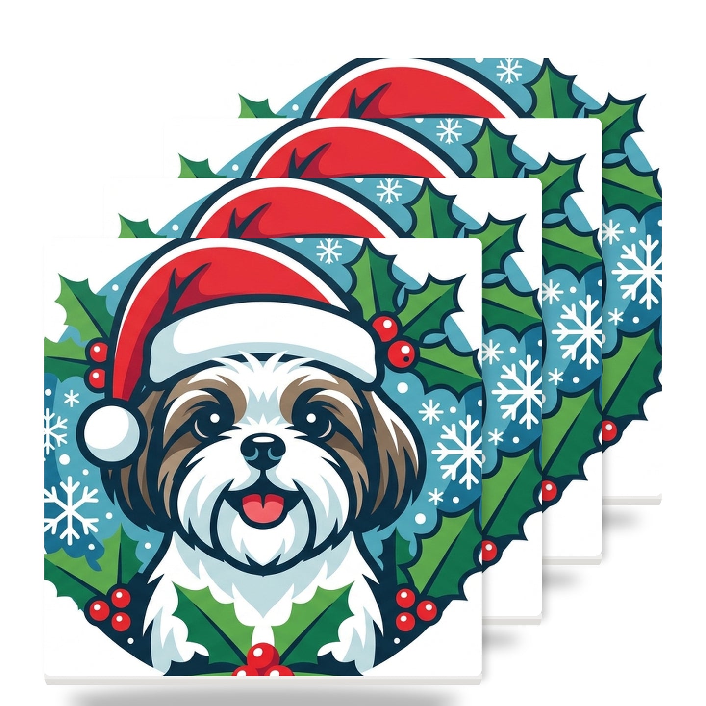 Shih Tzu Christmas Ornament Art ceramic coasters set of 4