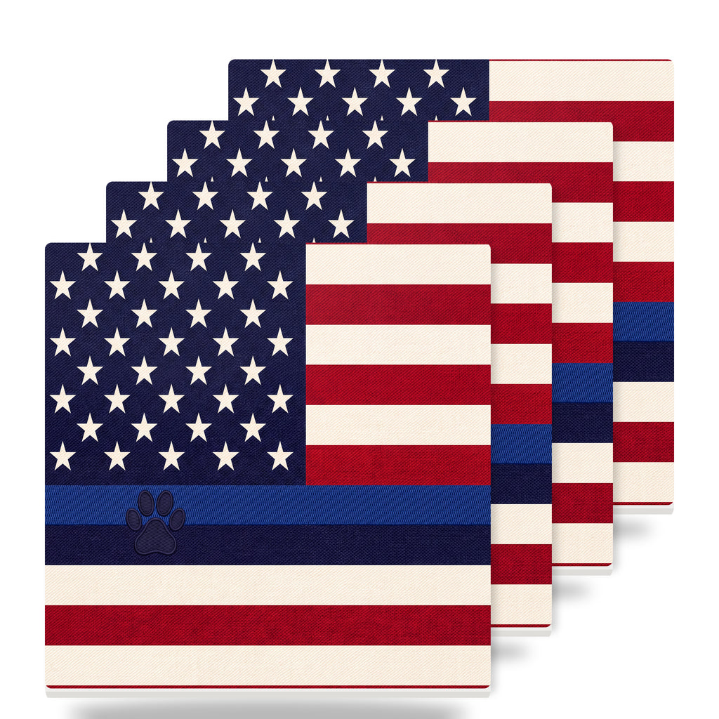 Blue Line K9 Paw Flag ceramic coasters set of 4
