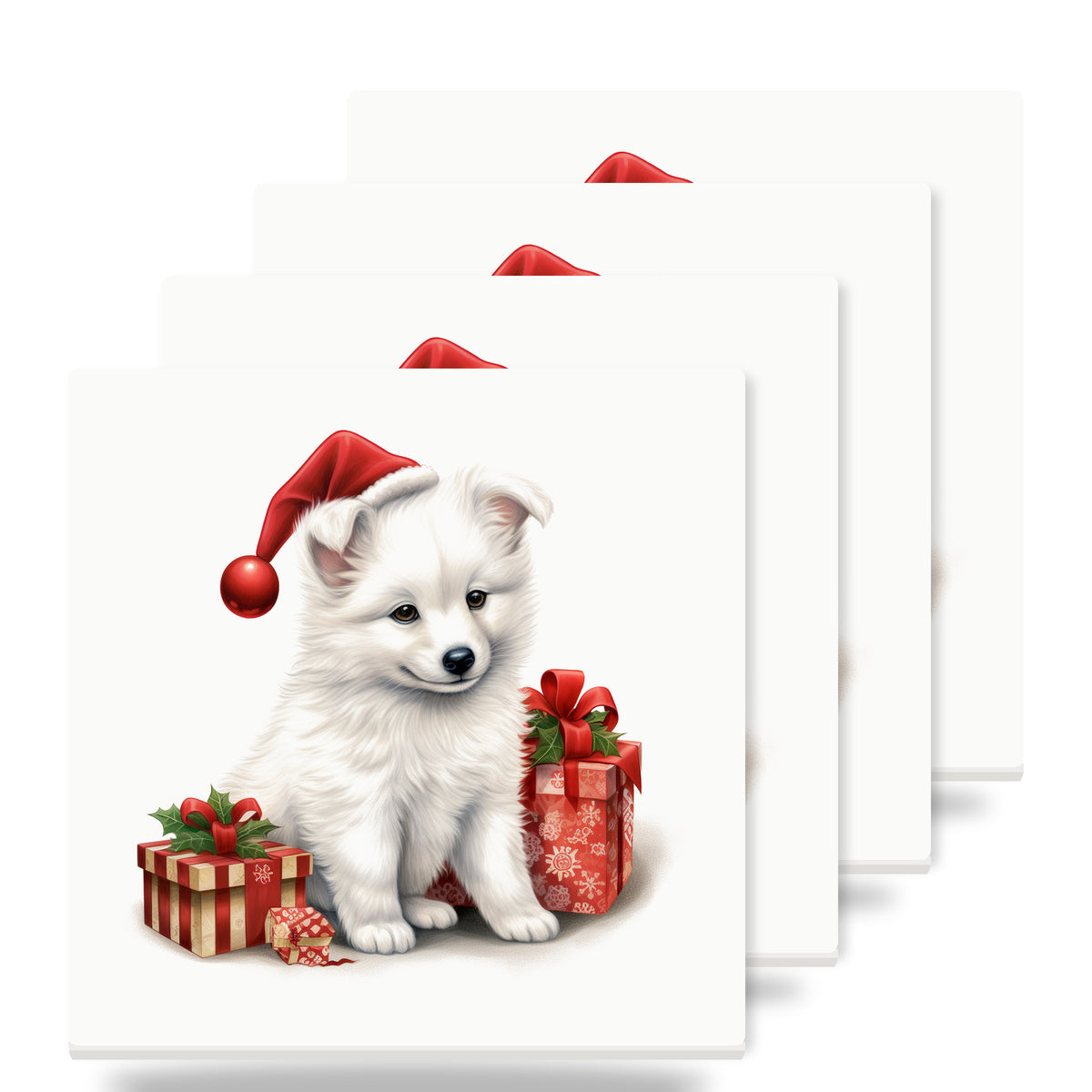 American Eskimo Dog Puppy Drawing ceramic coasters set of 4