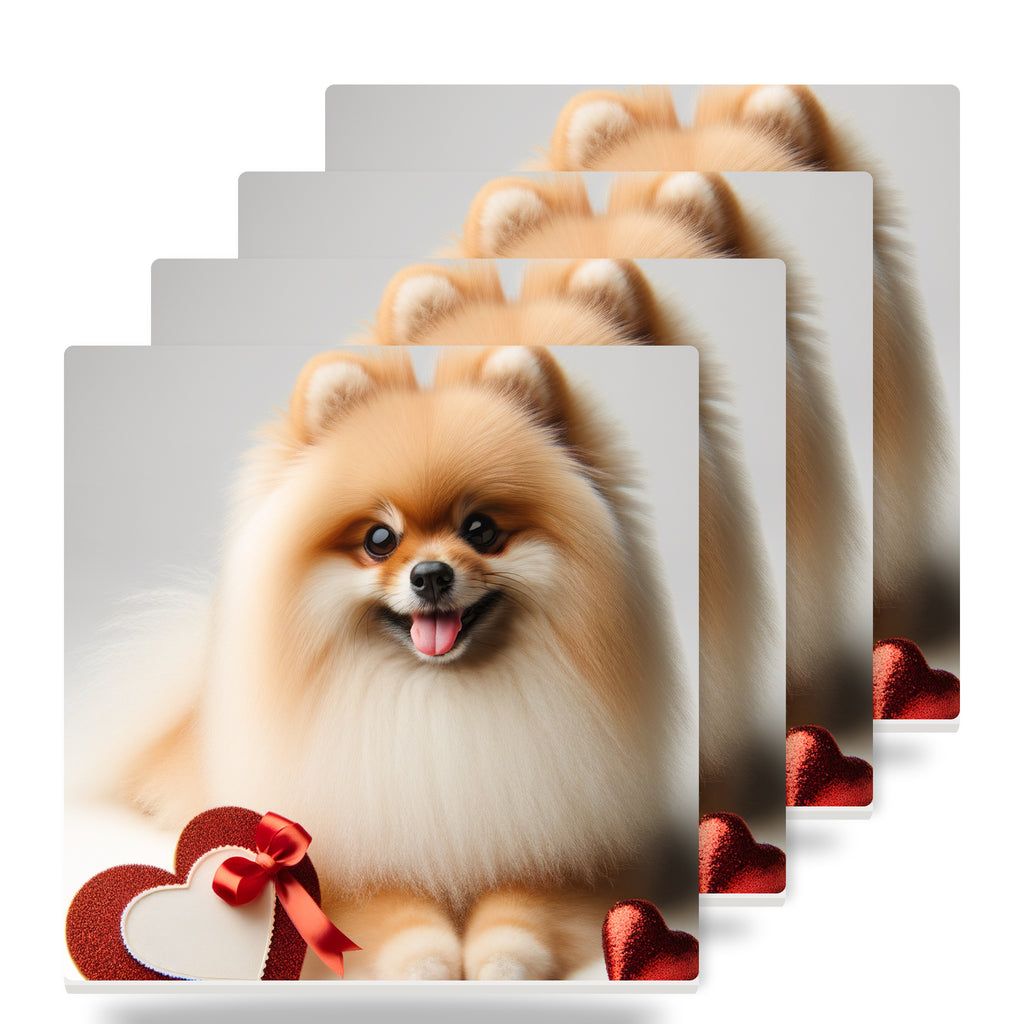 Pomeranian ceramic coasters set of 4