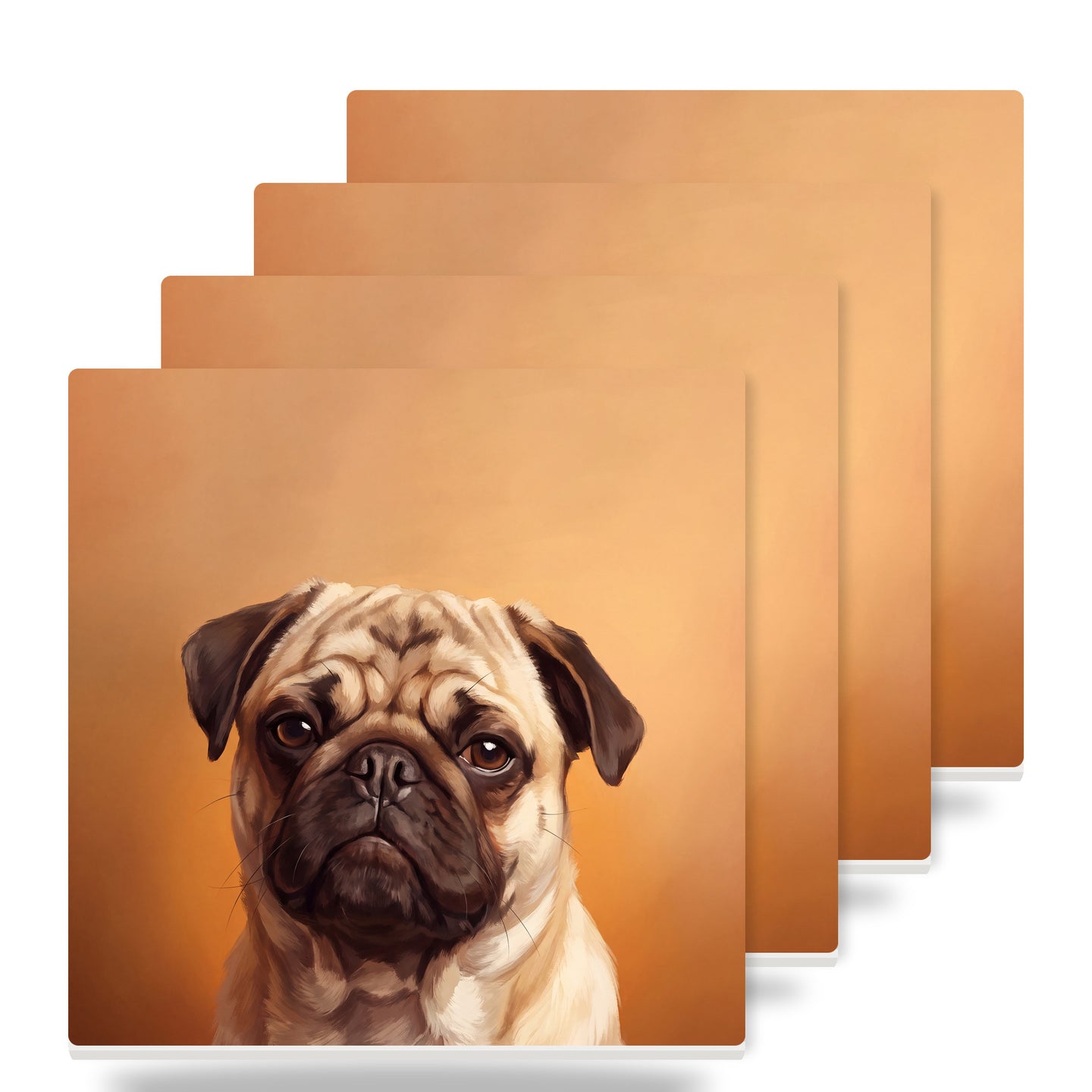 Pug Portrait ceramic coasters set of 4