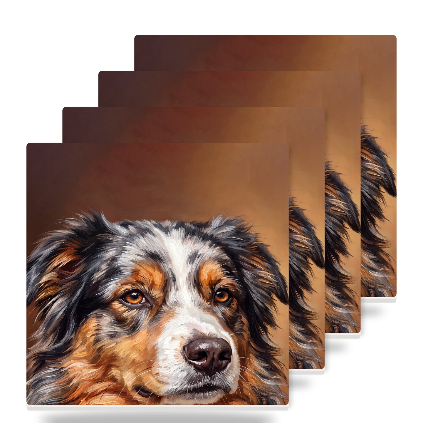 Australian Shepherd Portrait ceramic coasters set of 4