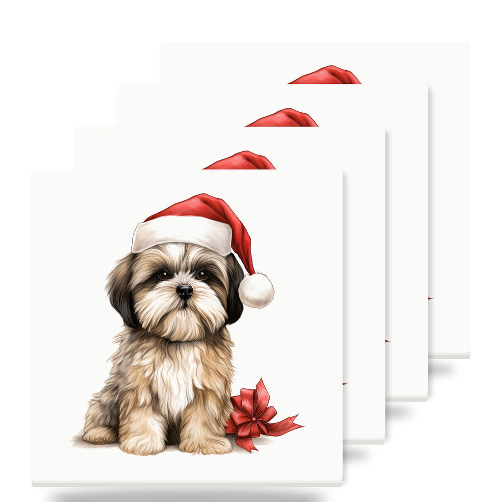 Lhasa Apso Puppy Drawing ceramic coasters set of 4