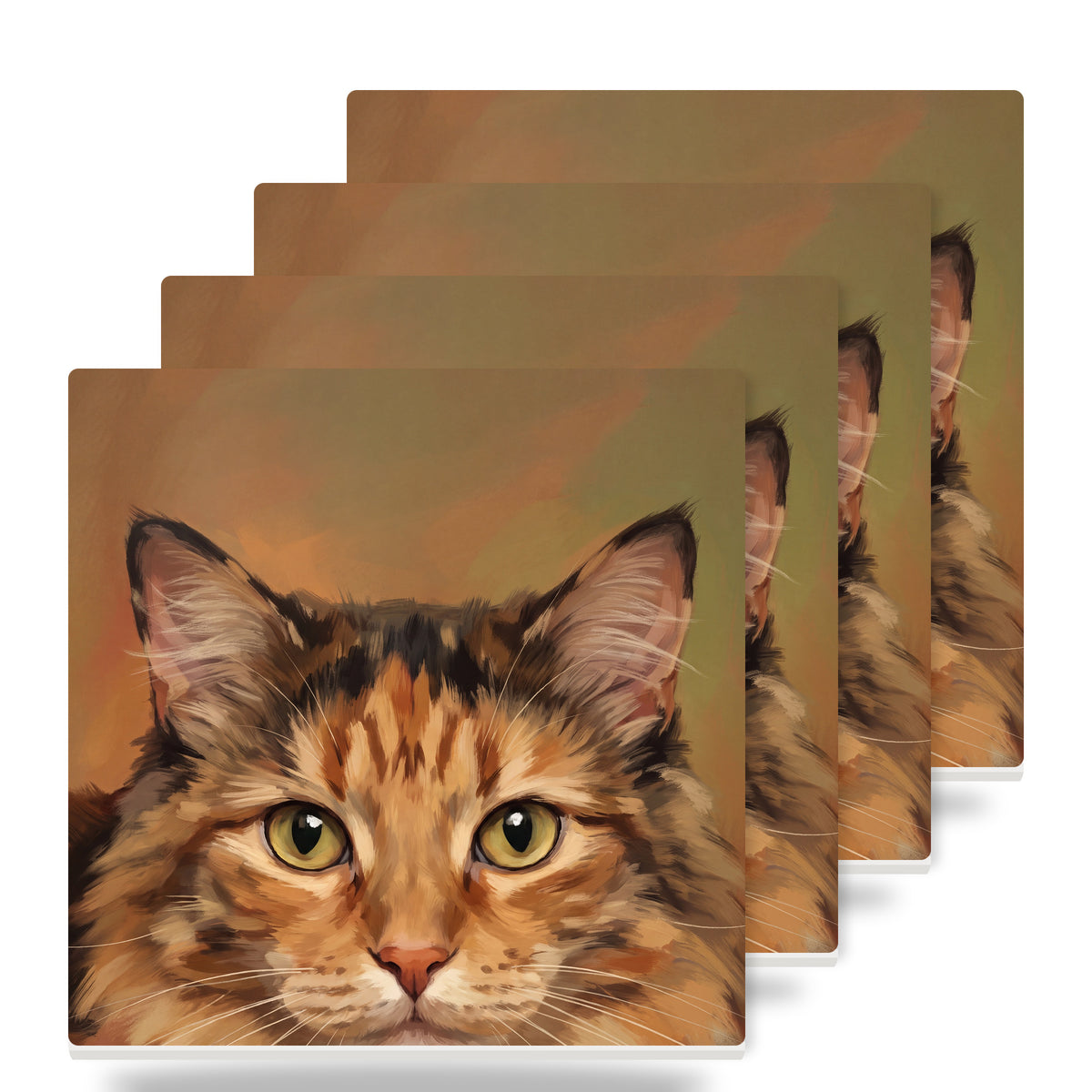 Calico Cat Portrait ceramic coasters set of 4