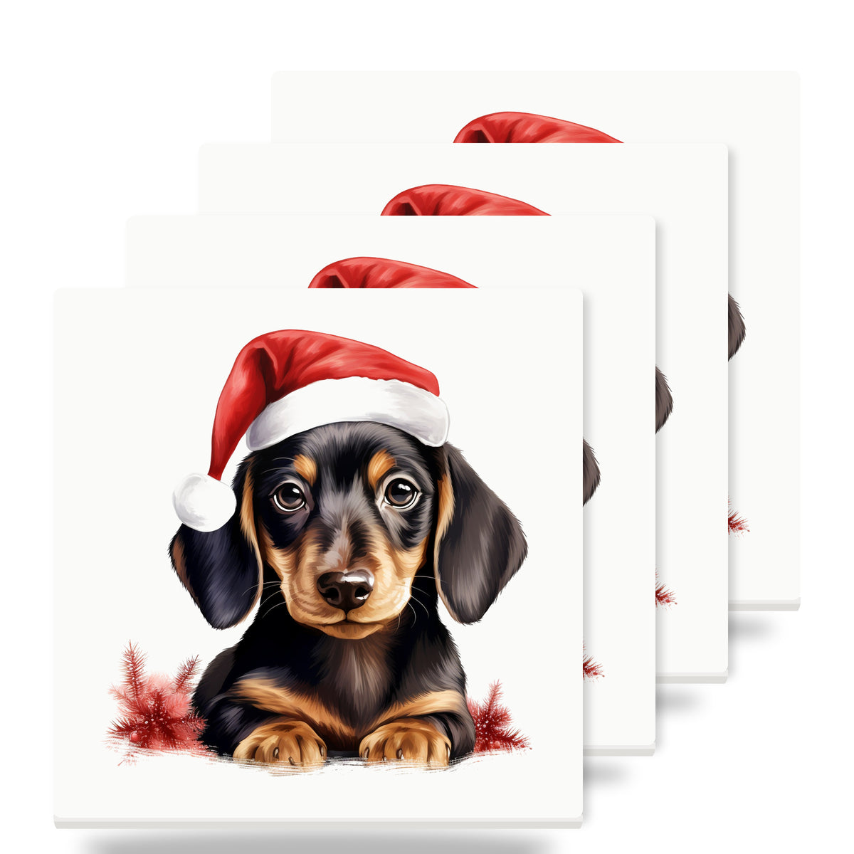 Dachshund Puppy Drawing ceramic coasters set of 4