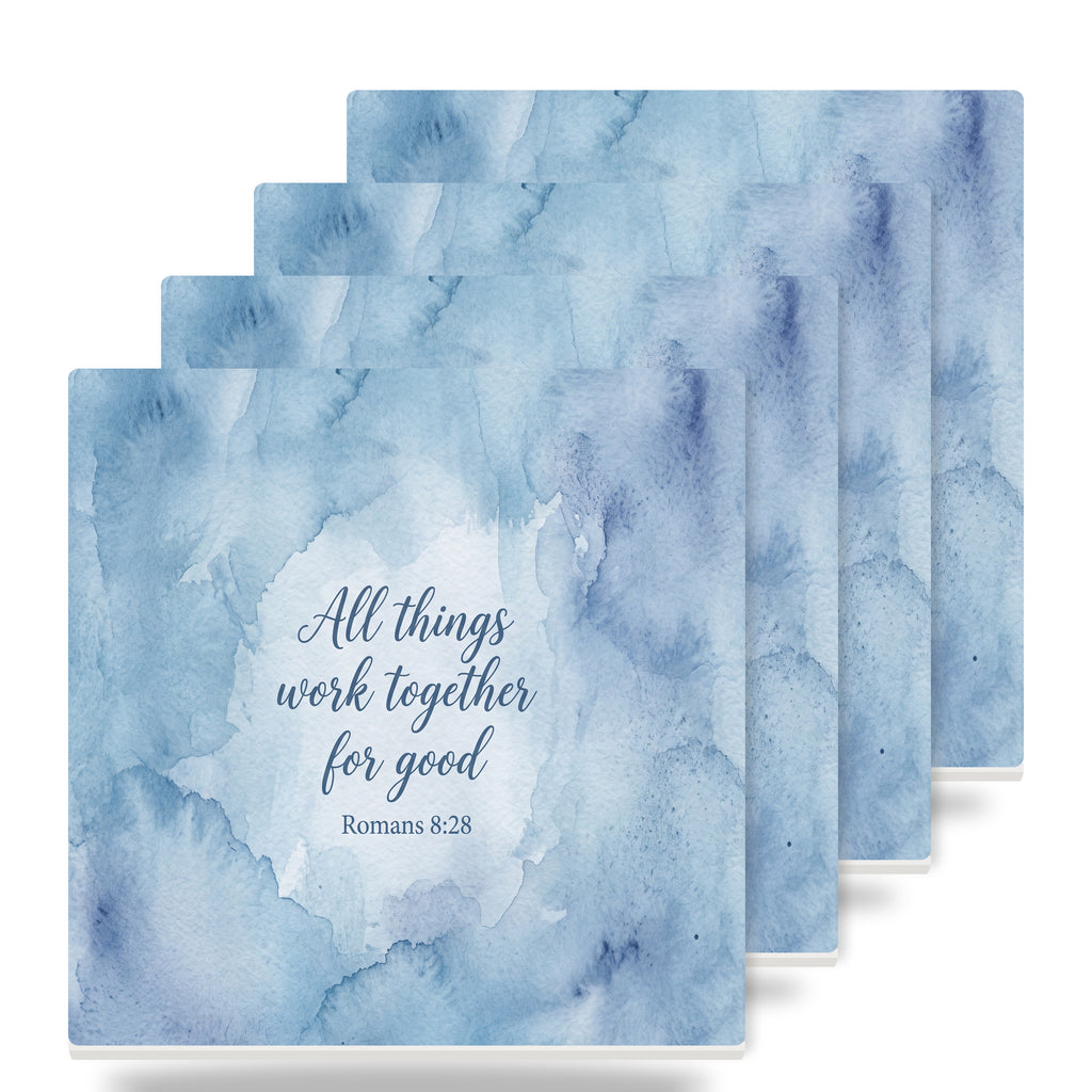 Romans 8:28 ceramic coasters set of 4