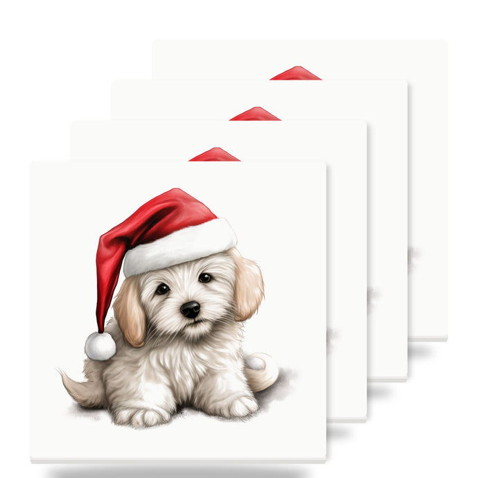 Coton de Tulear Puppy Drawing ceramic coasters set of 4