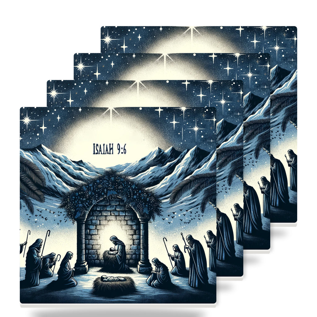 Midnight Blue Nativity ceramic coasters set of 4