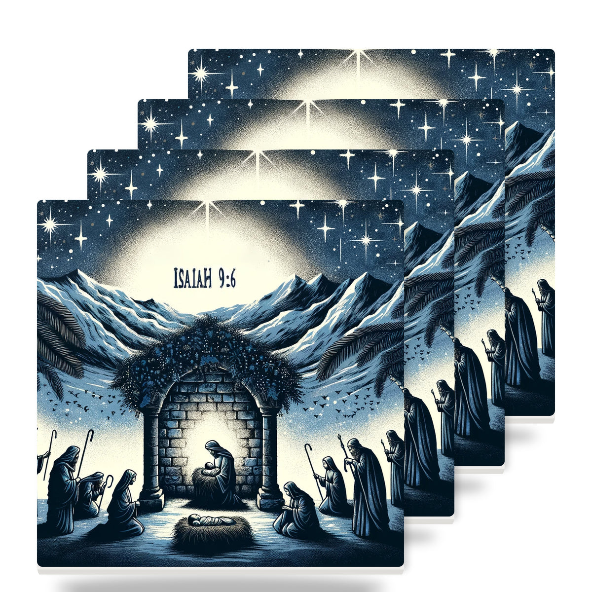 Midnight Blue Nativity ceramic coasters set of 4