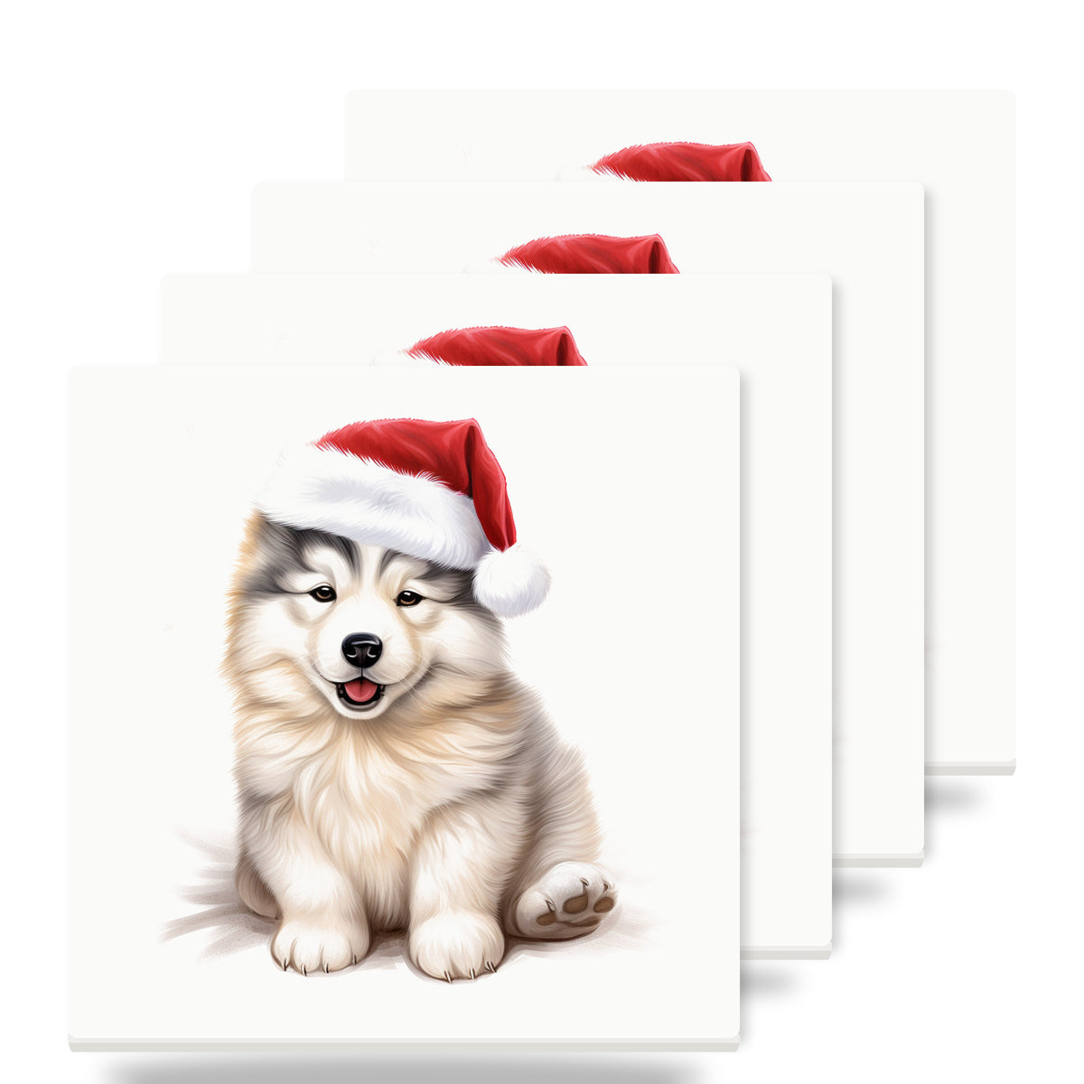 Alaskan Malamute Puppy Drawing ceramic coasters set of 4